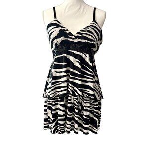 Zebra Print Statement Piece Sleeveless Tiered Shirt With Sequin Detail XL